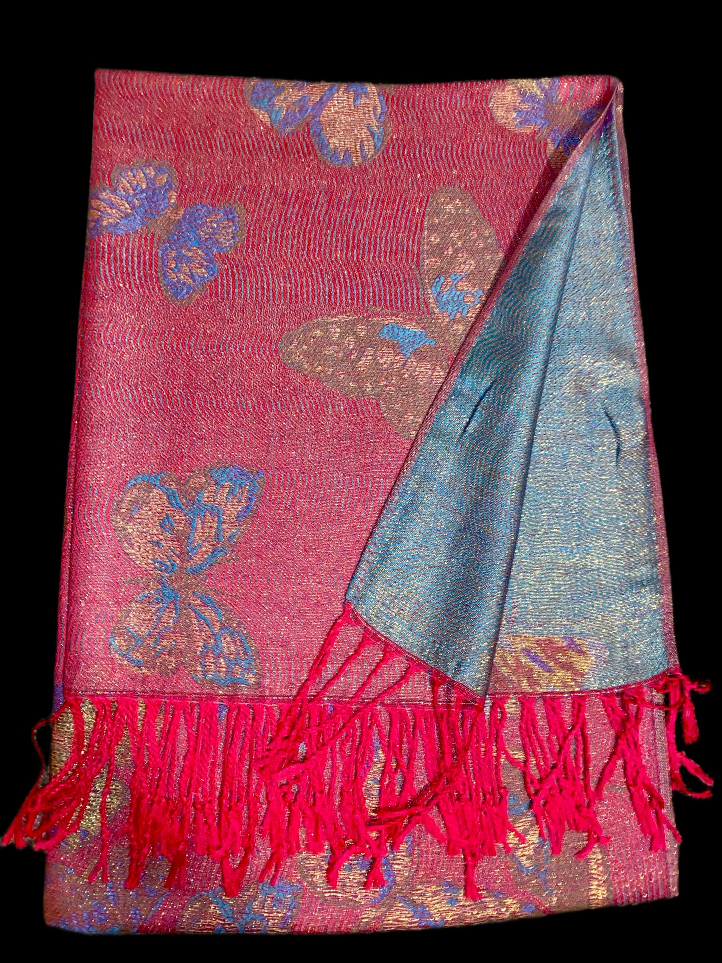 Pink n Blue Butterfly Pashmina